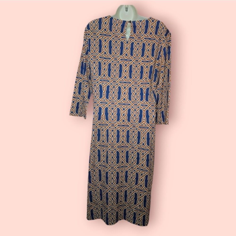 J. McLaughlin Catalina Catalyst Dress Celtic Geometric Pattern Blue/Brown C - Picture 3 of 4